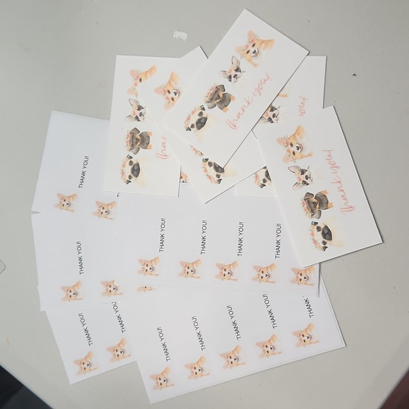 Puppy W/Floral Crowns Business Thank You Cards 50pk & 100 Thank You Stickers - Picture 1 of 11